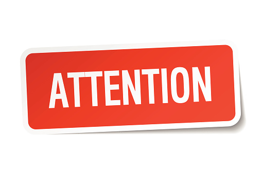 attention red square sticker isolated on white